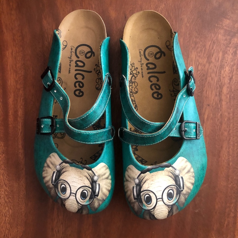 Calceo Clogs light blue with elephants